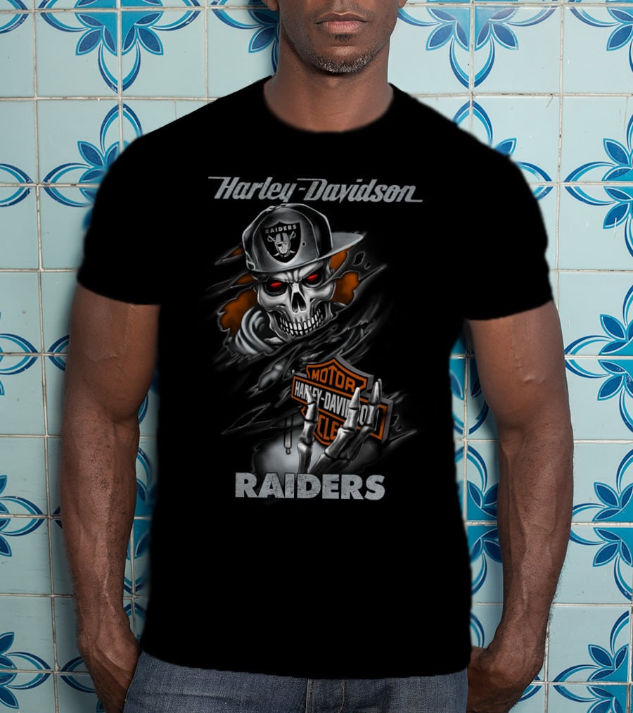 Harley Davidson Raiders Skeleton With Hat T-Shirt