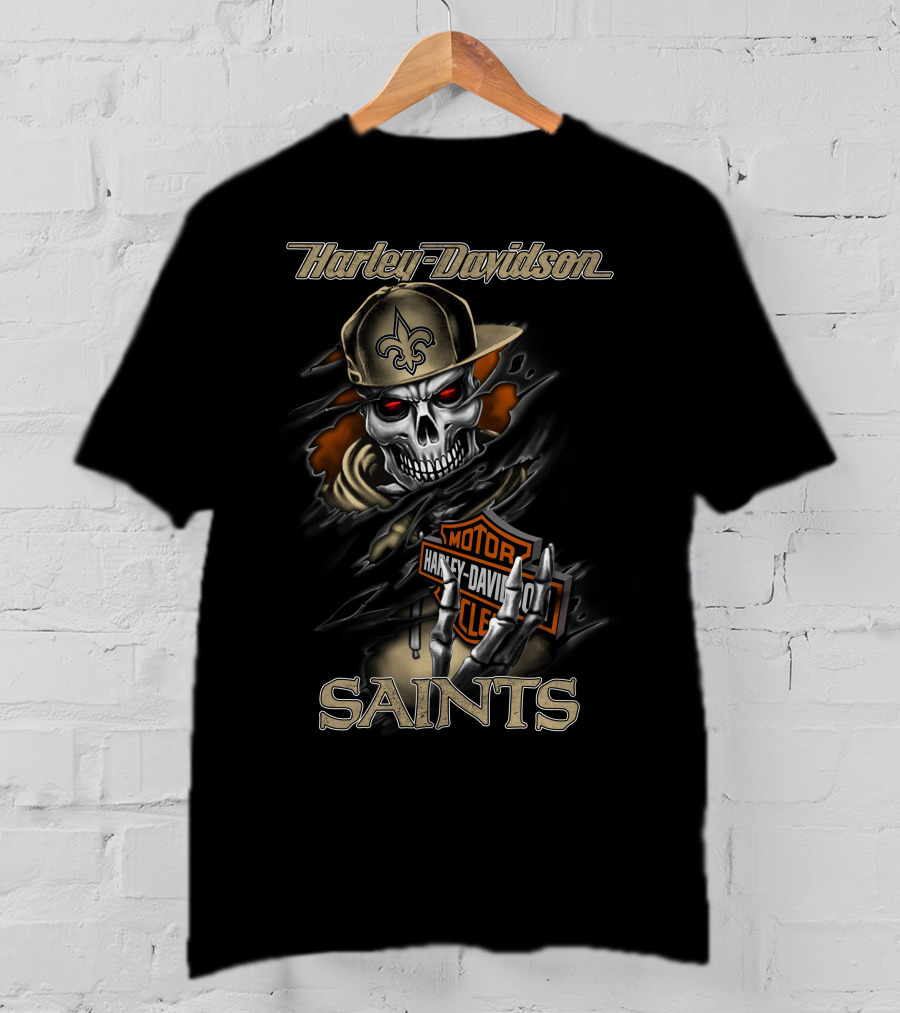 Harley Davidson Saints Skull With Fleur-De-Lis Cap T-Shirt
