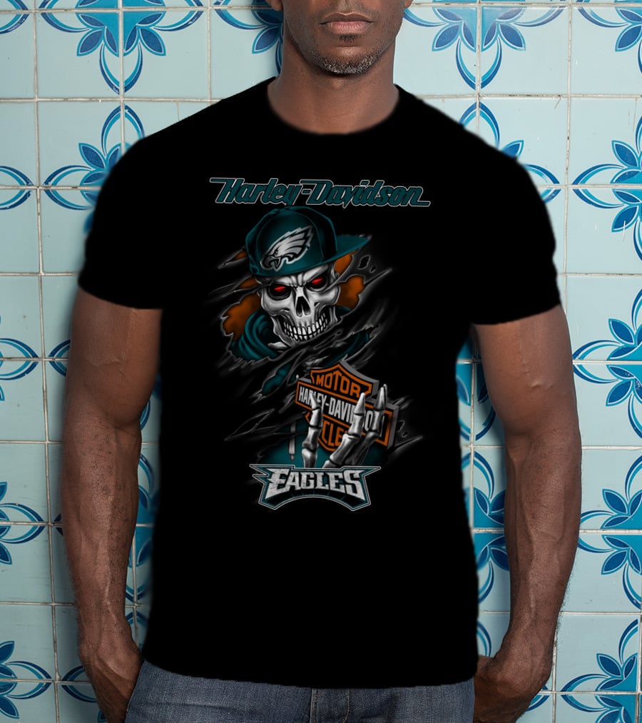 Harley Davidson Motorcycles Eagles Skull Vintage Theme T-Shirt