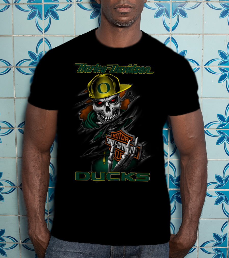 Harley Davidson Oregon Ducks Skull Motorcycle T-Shirt