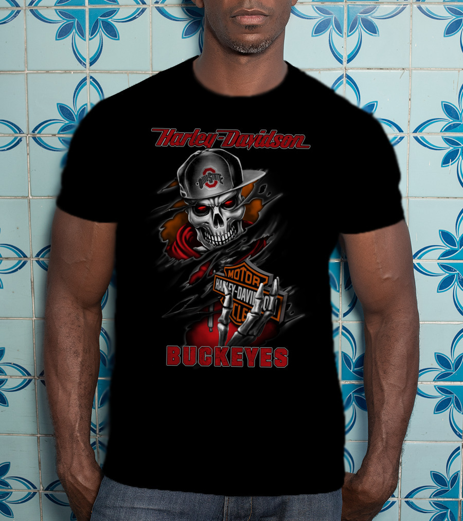 Harley Davidson Ohio State Buckeyes Skull T-Shirt