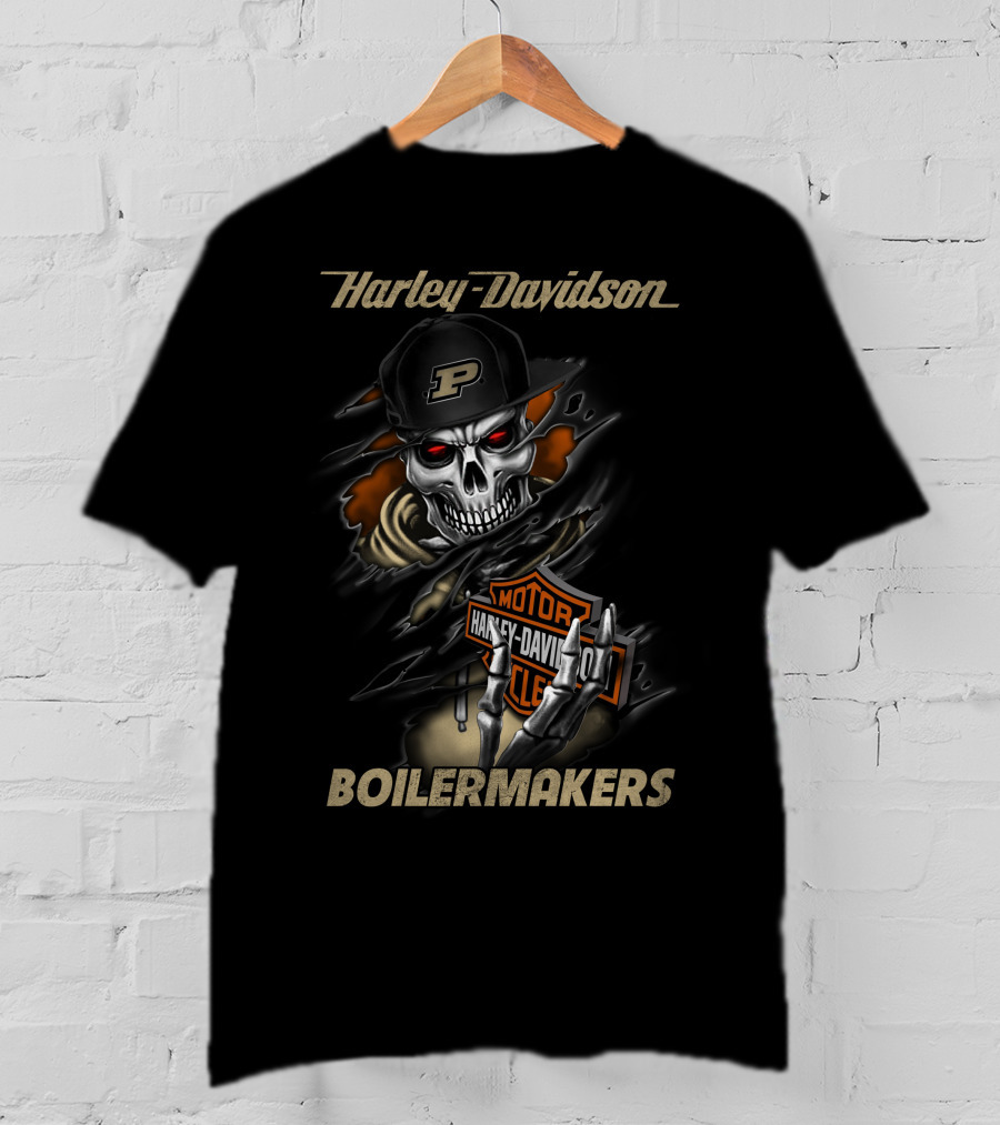 Harley Davidson Boilermakers Purdue Skull Motorcycles T-Shirt