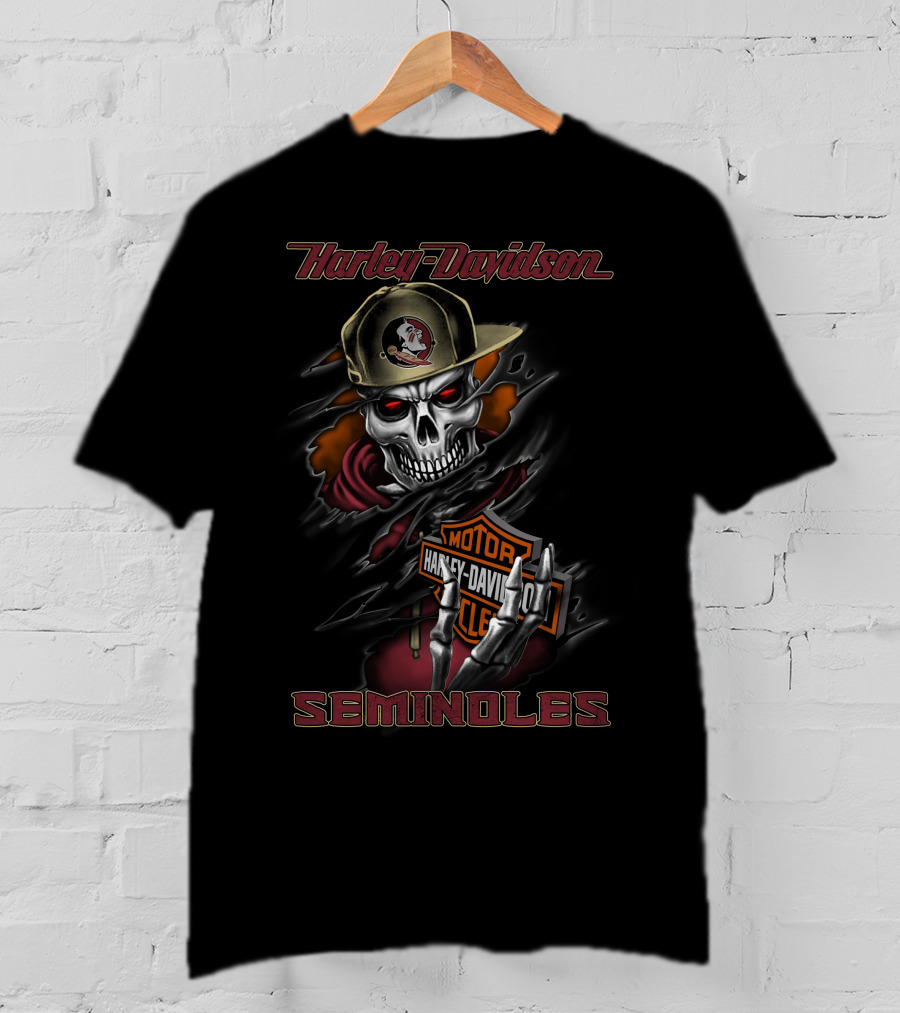 Harley Davidson Seminoles Skull With Cap And Hoodie T-Shirt