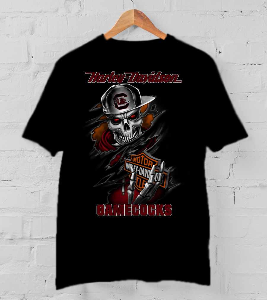 Harley Davidson Gamecocks Motorcycles Skull With Cap T-Shirt