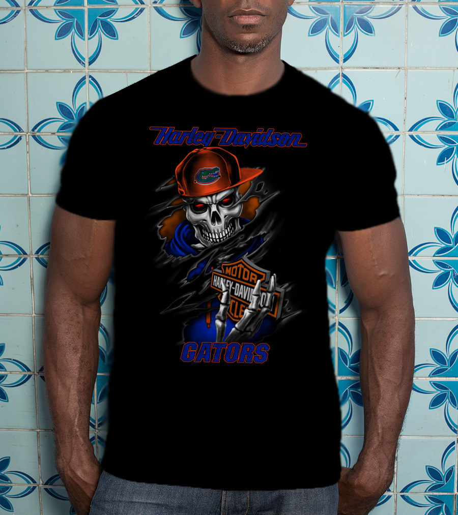 Harley Davidson Gators Skull With Florida Logo And Hoodie T-Shirt