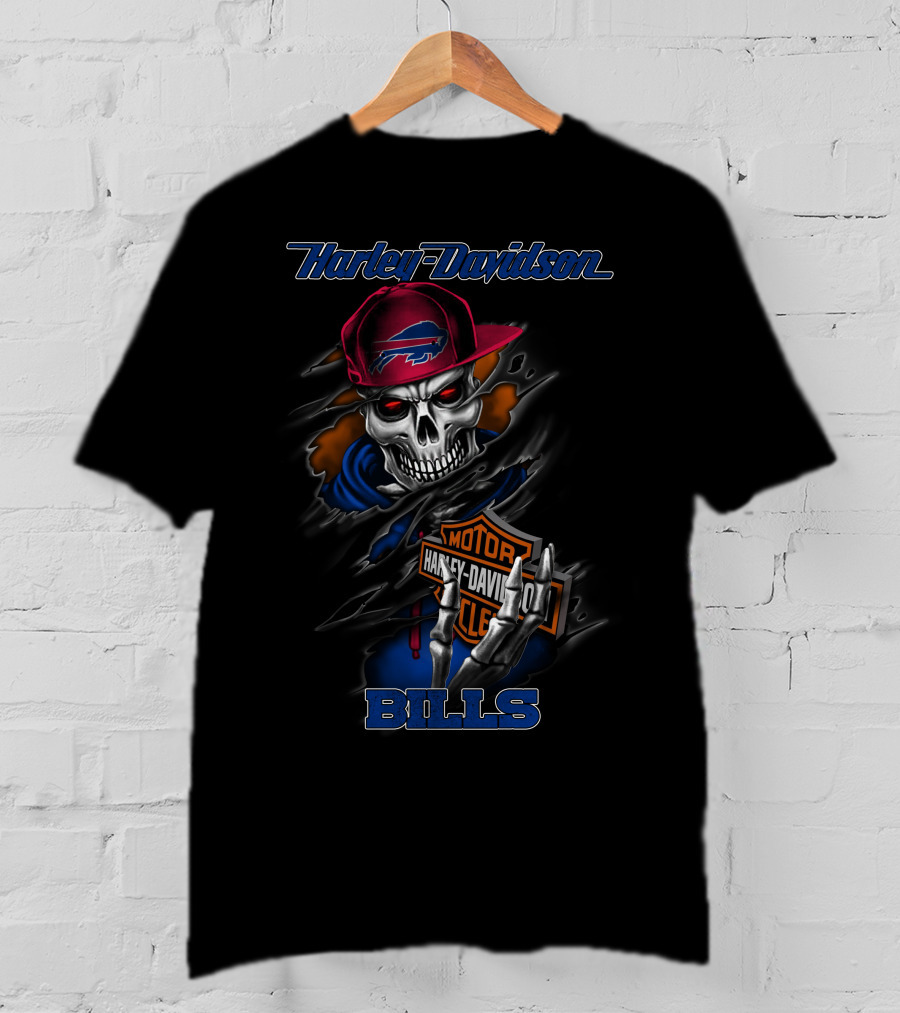 Harley Davidson Buffalo Bills Skull With Cap T-Shirt