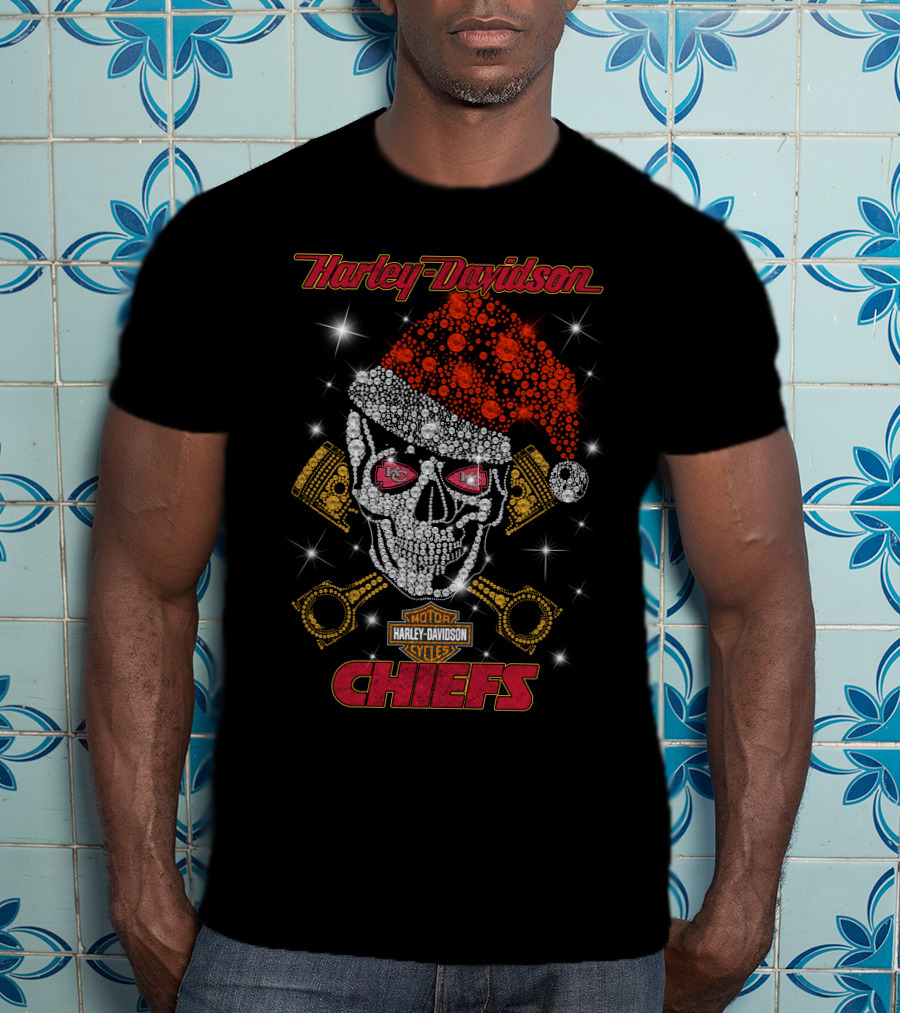 Harley Davidson Kansas City Chiefs Skull Santa Hat T-Shirt