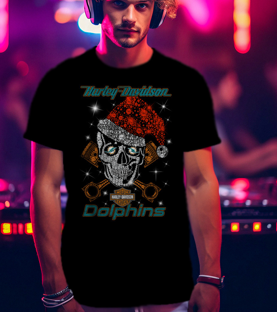 Harley Davidson Dolphins Santa Skull Artwork T-Shirt