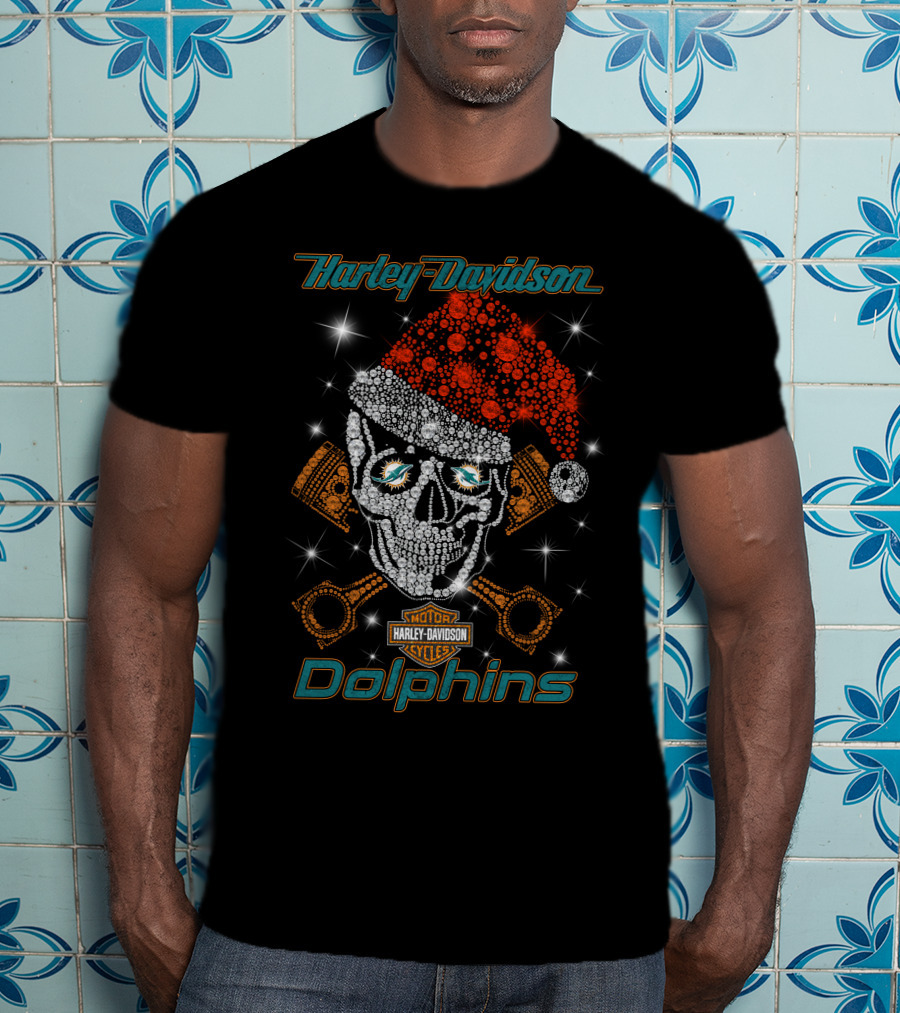 Harley Davidson Dolphins Santa Skull Artwork T-Shirt