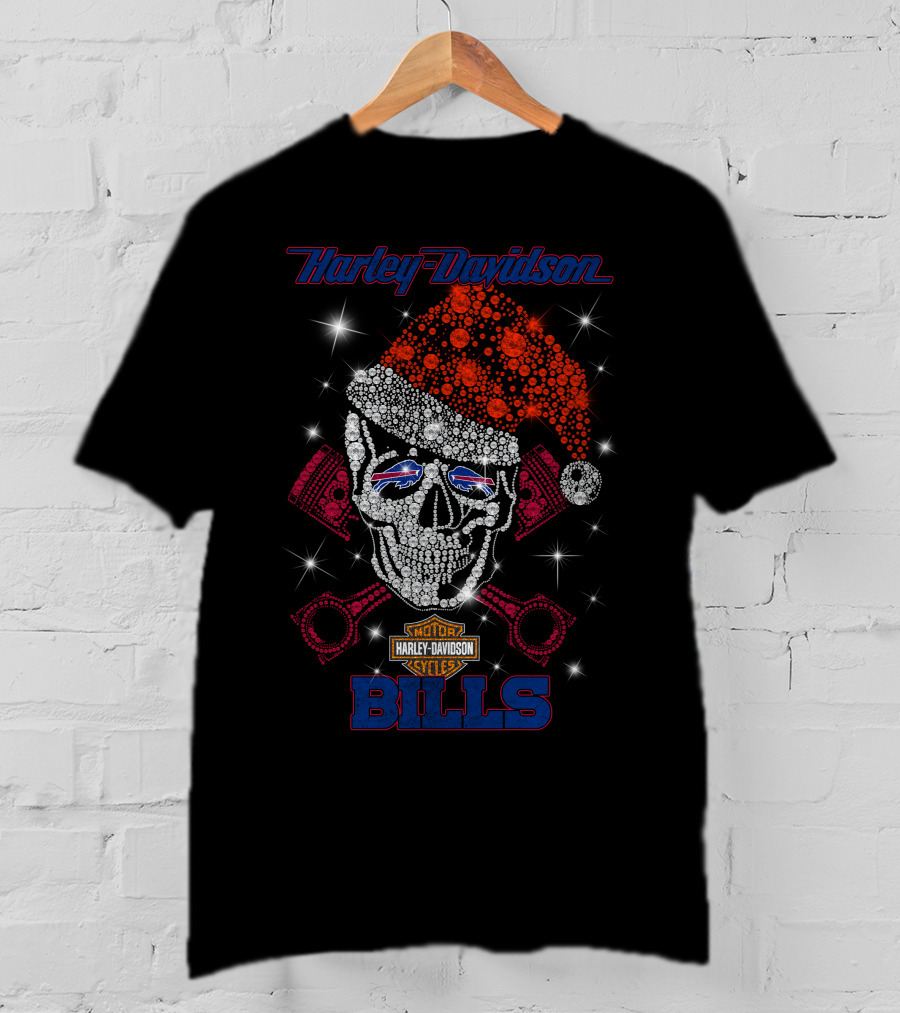 Harley Davidson Motor Cycles Santa Skull Buffalo Bills T-Shirt