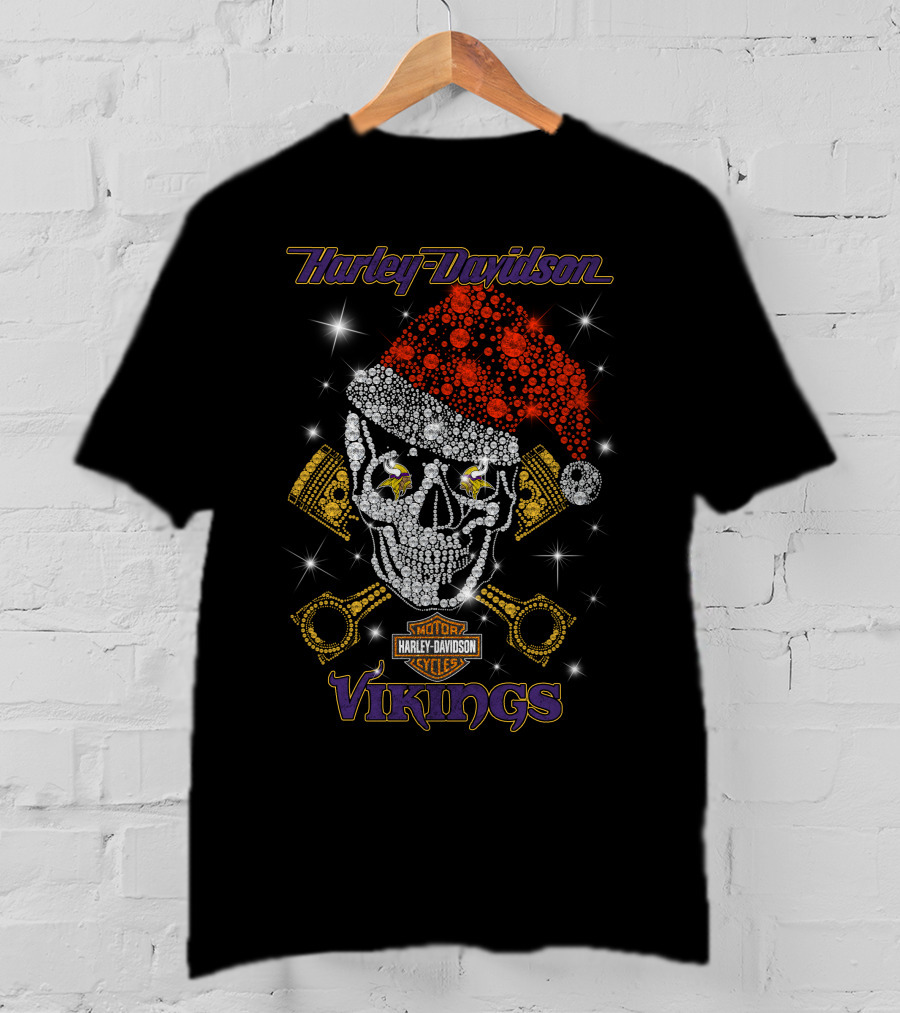 Harley Davidson Christmas Skull Motorcycles Minnesota Vikings T-Shirt