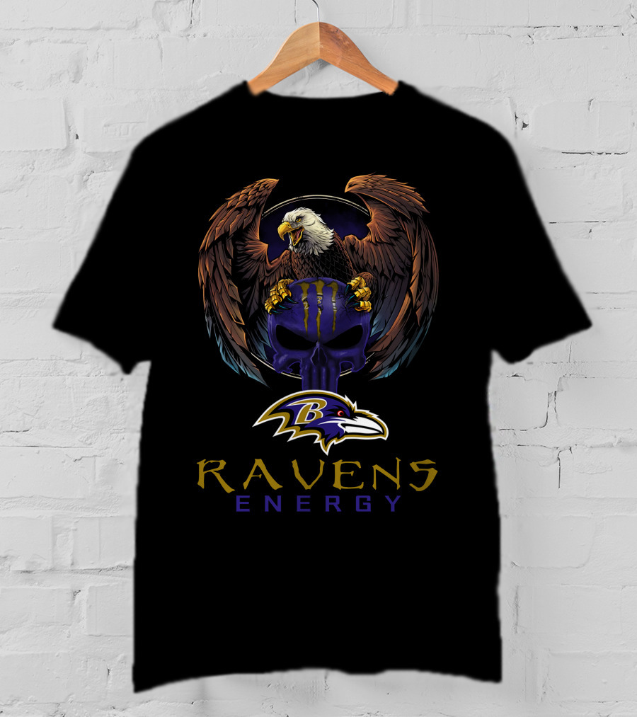 Ravens Energy Baltimore Ravens Logo Eagle Skull Monster Claw T-Shirt