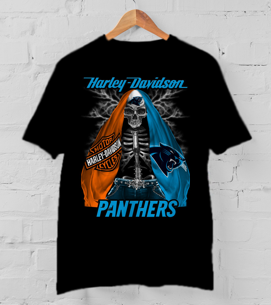 Harley Davidson Motorcycles Skeleton Carolina Panthers T-Shirt