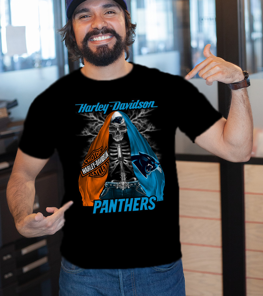 Harley Davidson Motorcycles Skeleton Carolina Panthers T-Shirt