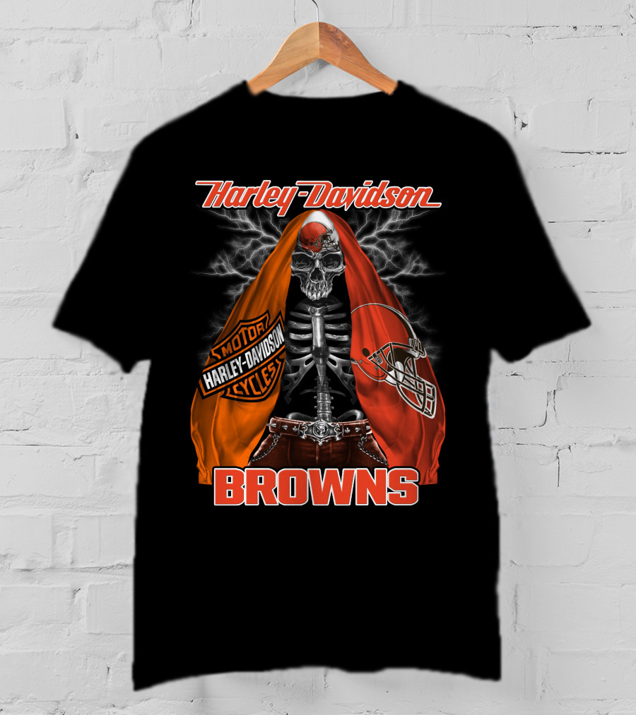 Harley Davidson Cleveland Browns Skull Motorcycle Helmet T-Shirt