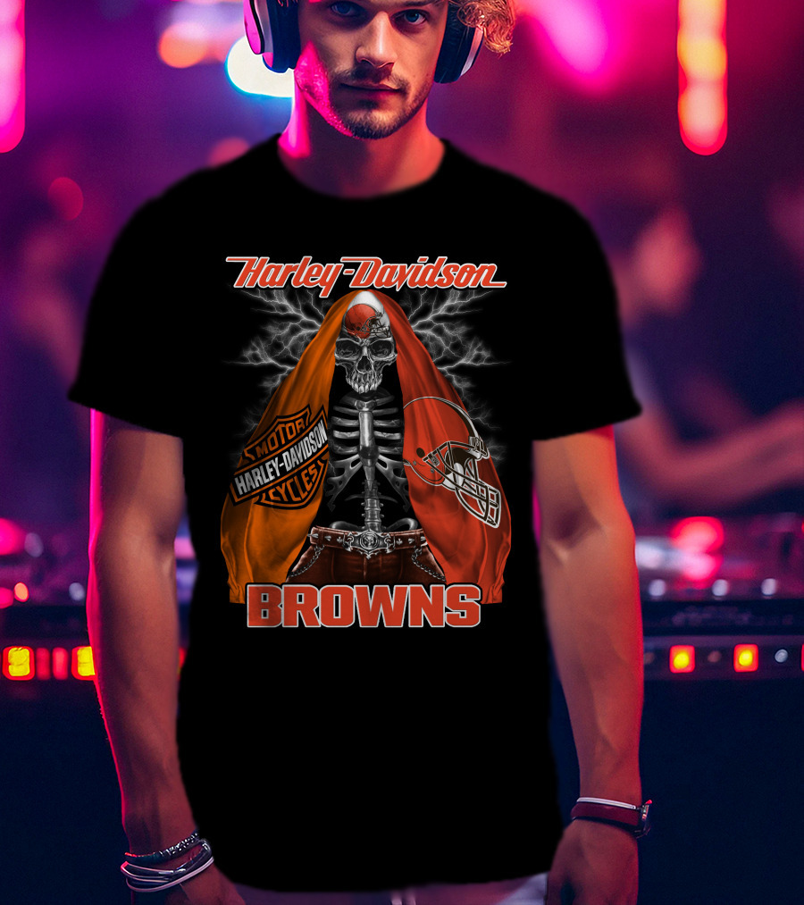 Harley Davidson Cleveland Browns Skull Motorcycle Helmet T-Shirt