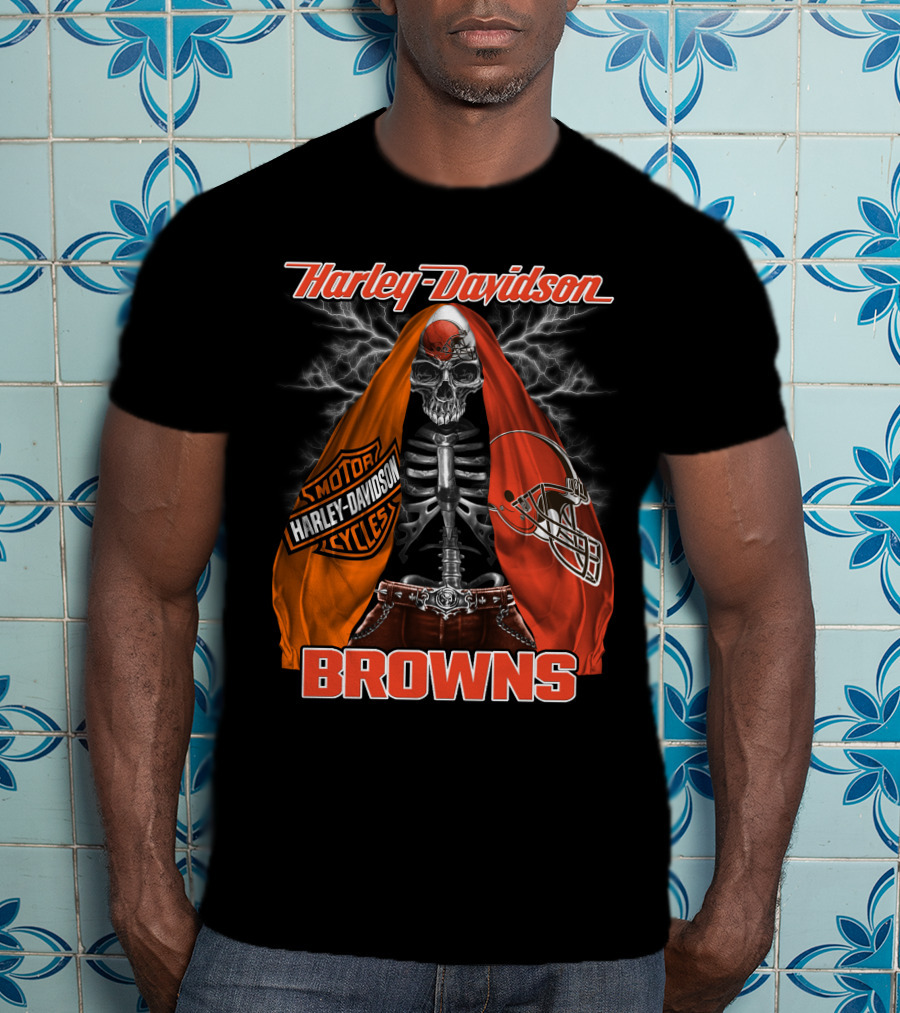 Harley Davidson Cleveland Browns Skull Motorcycle Helmet T-Shirt