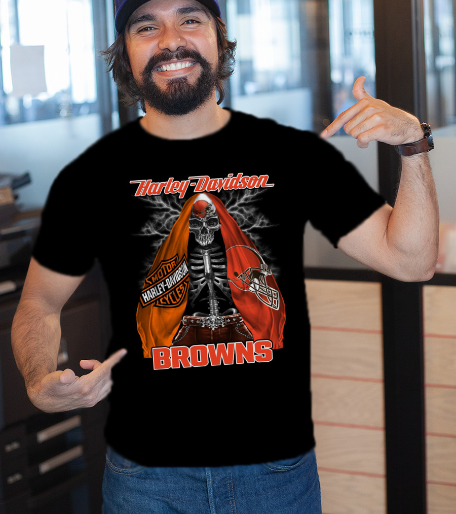 Harley Davidson Cleveland Browns Skull Motorcycle Helmet T-Shirt