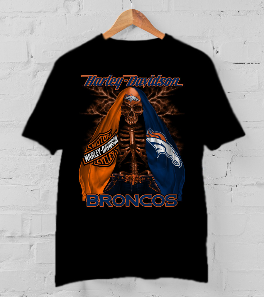 Harley Davidson Denver Broncos Skeleton Motorcycles T-Shirt