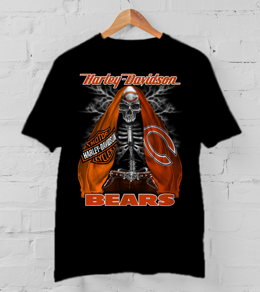 Harley Davidson Chicago Bears Skeleton Motorcycles T-Shirt