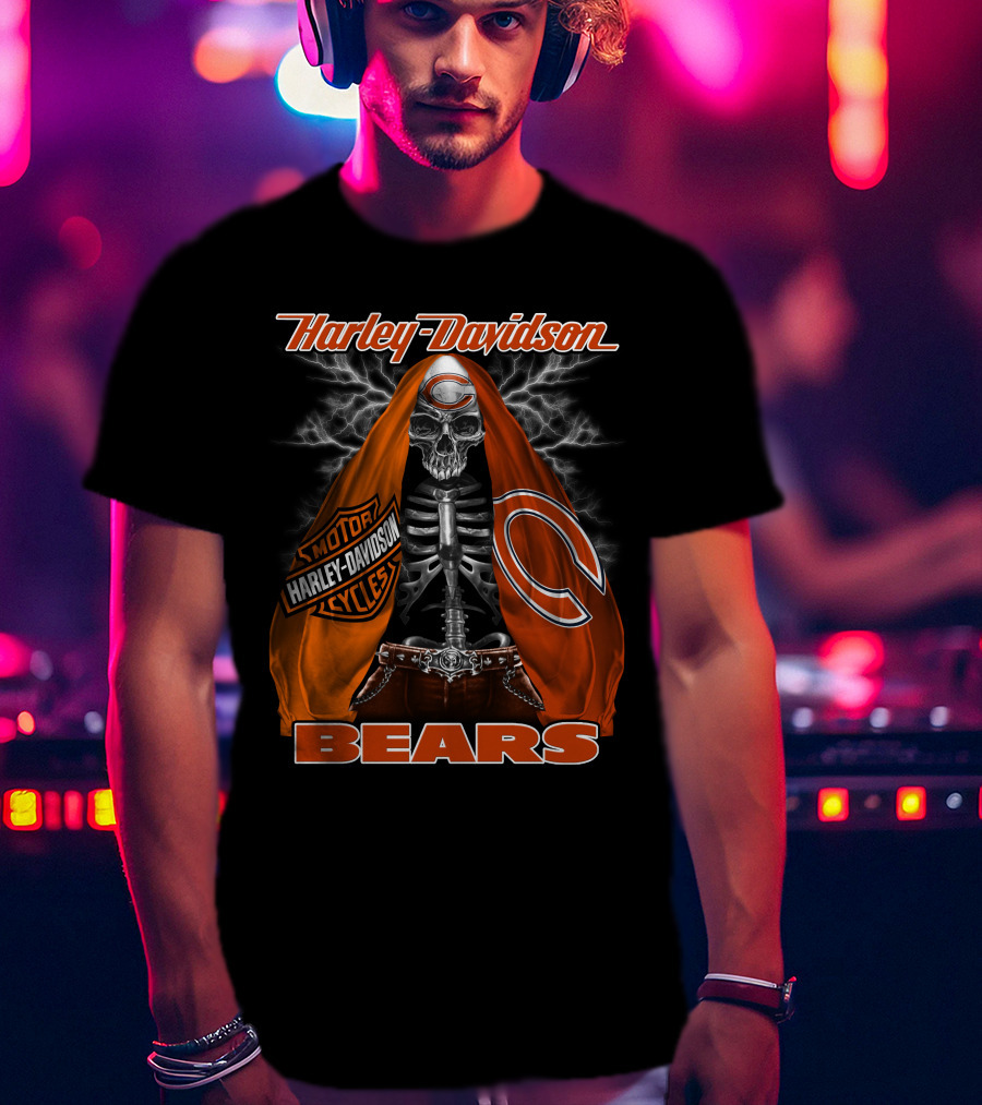 Harley Davidson Chicago Bears Skeleton Motorcycles T-Shirt