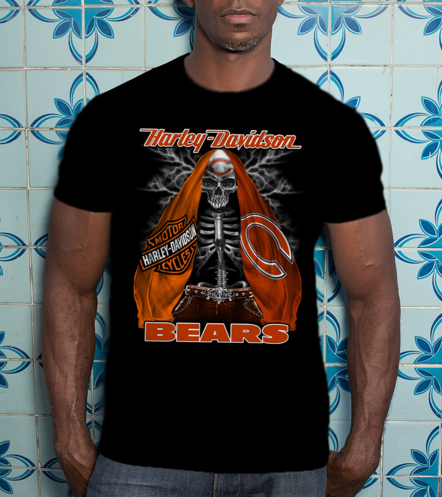 Harley Davidson Chicago Bears Skeleton Motorcycles T-Shirt