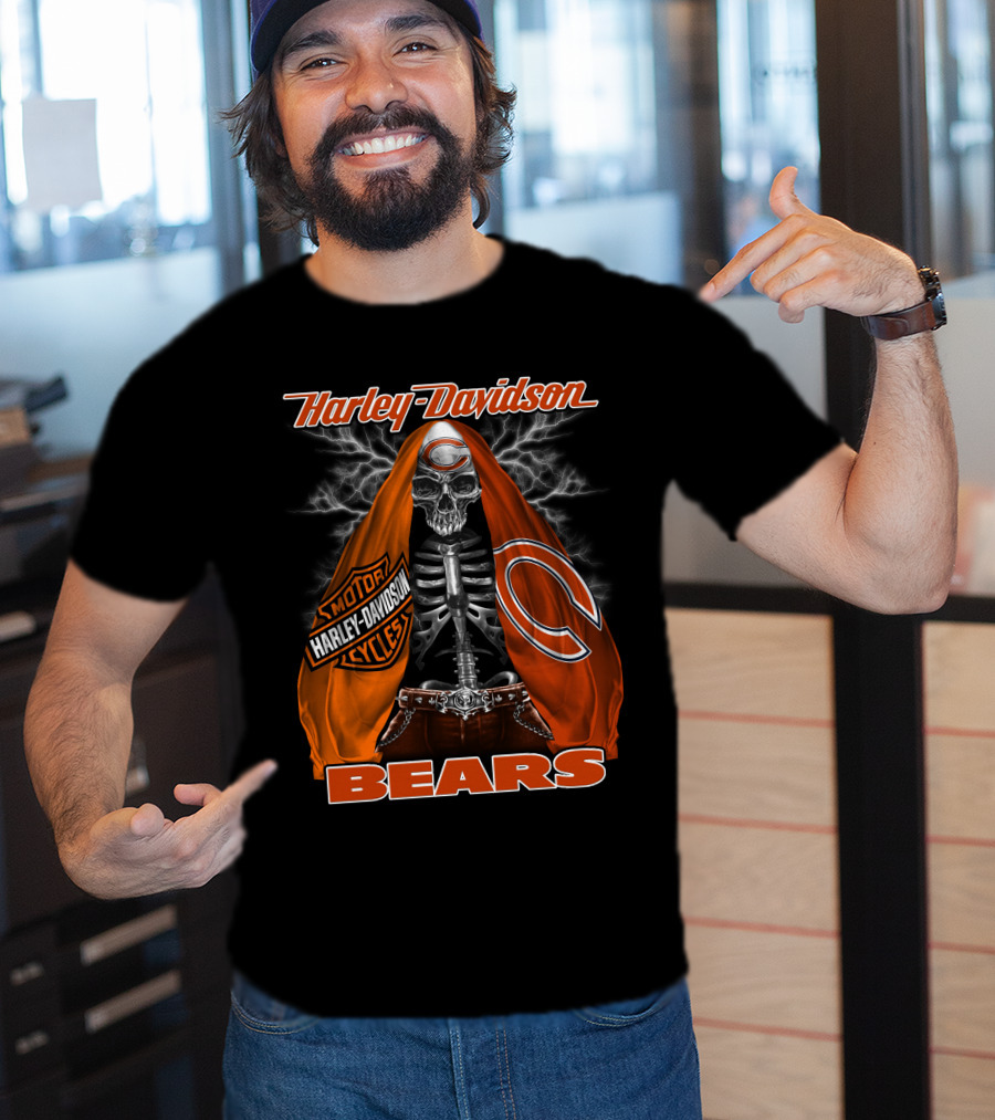 Harley Davidson Chicago Bears Skeleton Motorcycles T-Shirt