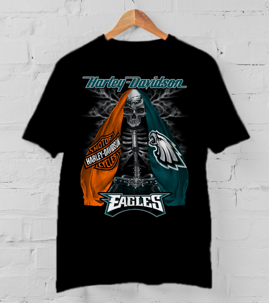 Harley Davidson Motorcycles Philadelphia Eagles Skeleton Edition T-Shirt