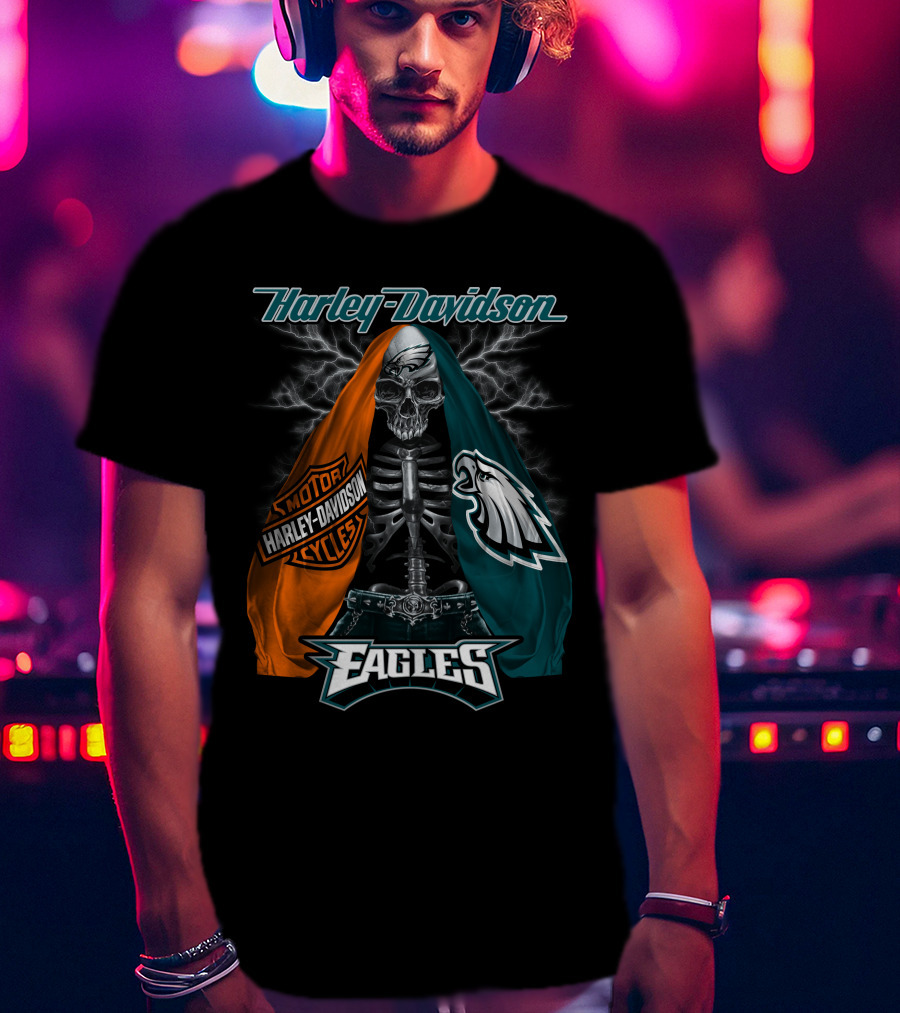 Harley Davidson Motorcycles Philadelphia Eagles Skeleton Edition T-Shirt