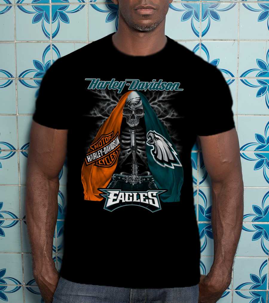 Harley Davidson Motorcycles Philadelphia Eagles Skeleton Edition T-Shirt