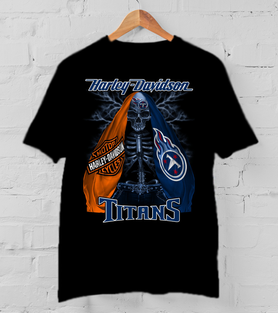 Harley Davidson Tennessee Titans Skeleton Moto Collaboration T-Shirt