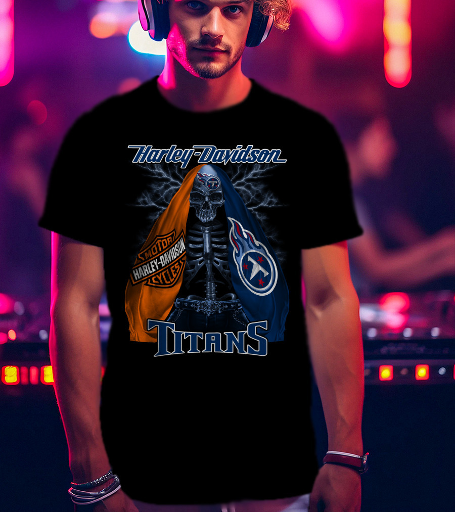 Harley Davidson Tennessee Titans Skeleton Moto Collaboration T-Shirt