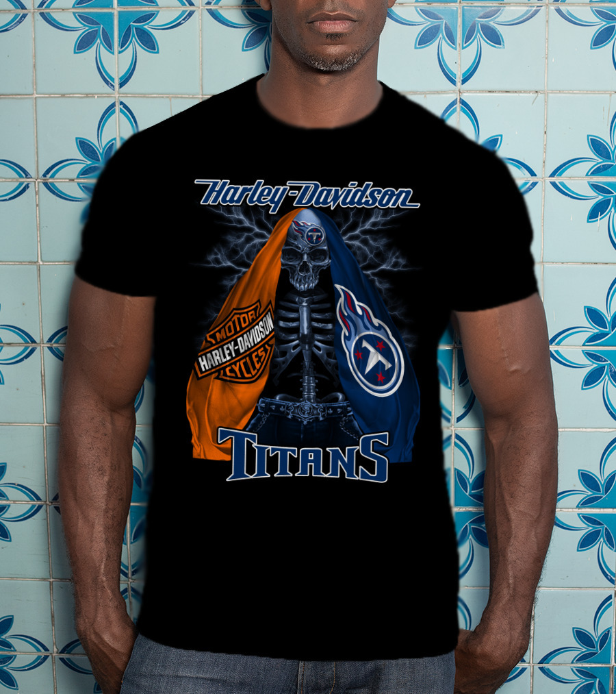 Harley Davidson Tennessee Titans Skeleton Moto Collaboration T-Shirt