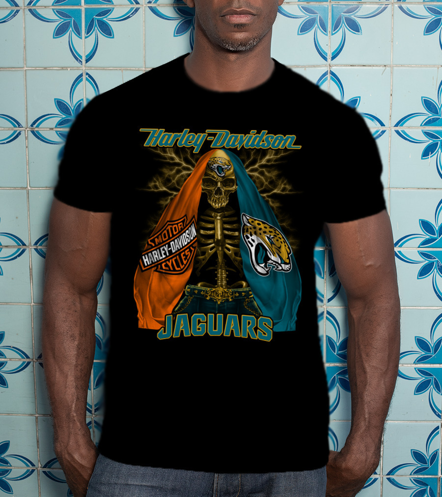 Harley Davidson Motorcycles Skull Jacksonville Jaguars T-Shirt