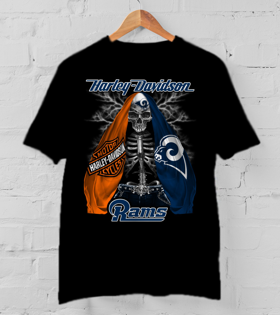 Harley Davidson Los Angeles Rams Motorcycles Skeleton T-Shirt