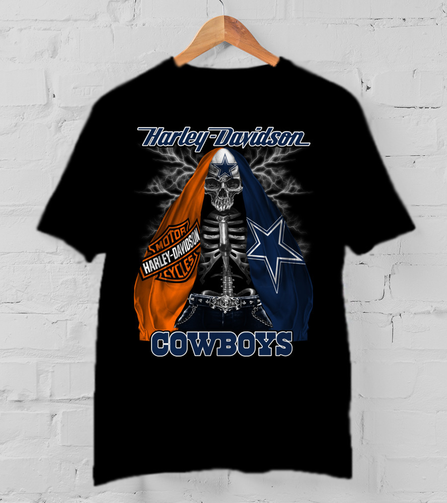 Harley Davidson Motorcycles Skeleton Dallas Cowboys T-Shirt