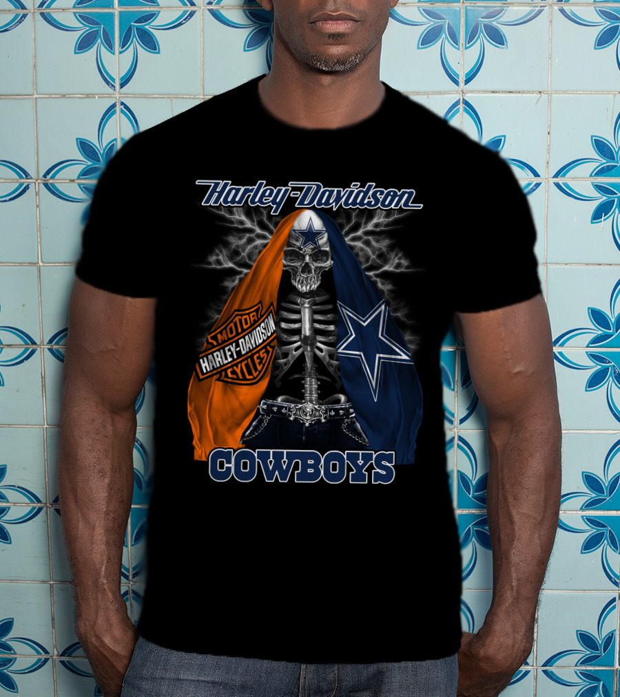 Harley Davidson Motorcycles Skeleton Dallas Cowboys T-Shirt