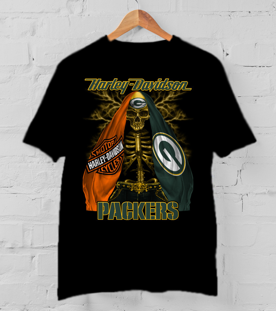 Harley Davidson Green Bay Packers Skeleton T-Shirt