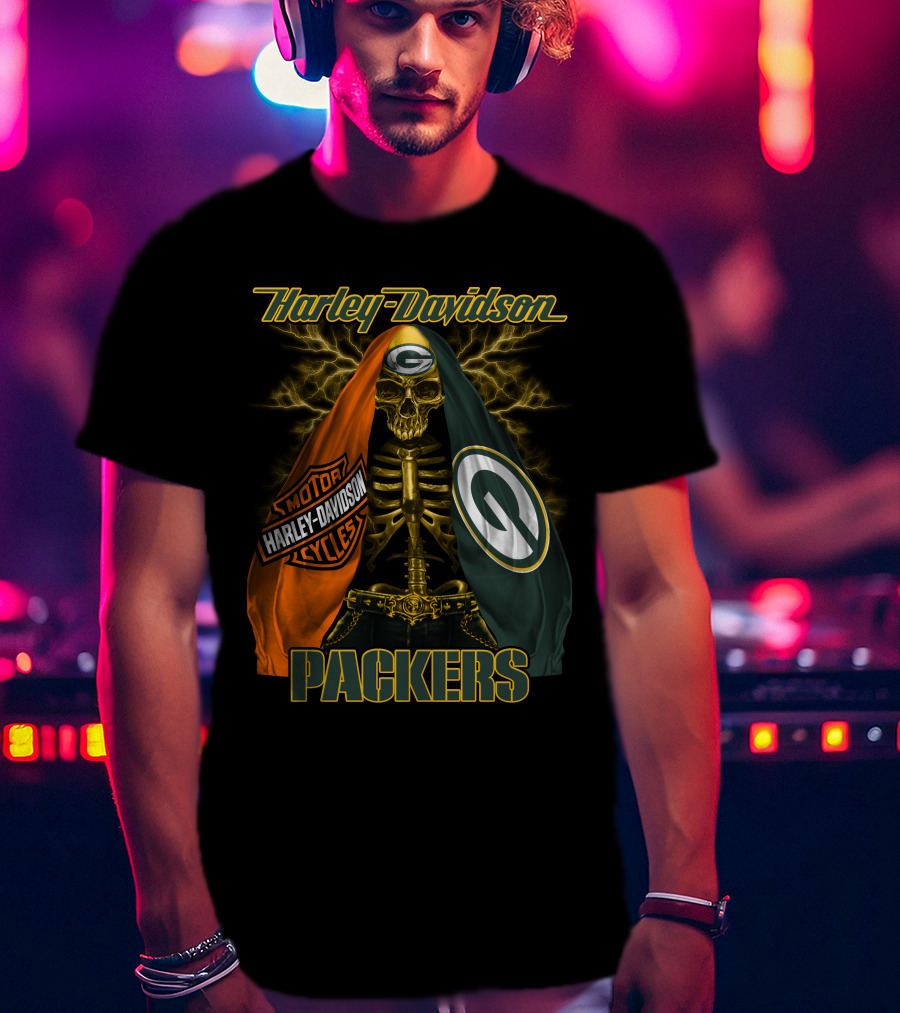Harley Davidson Green Bay Packers Skeleton T-Shirt