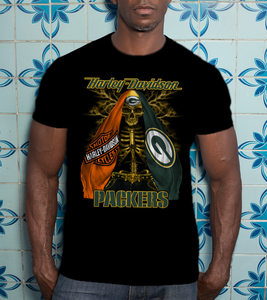 Harley Davidson Green Bay Packers Skeleton T-Shirt