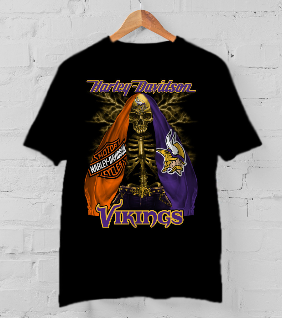 Harley Davidson Minnesota Vikings Motorcycle Skeleton T-Shirt