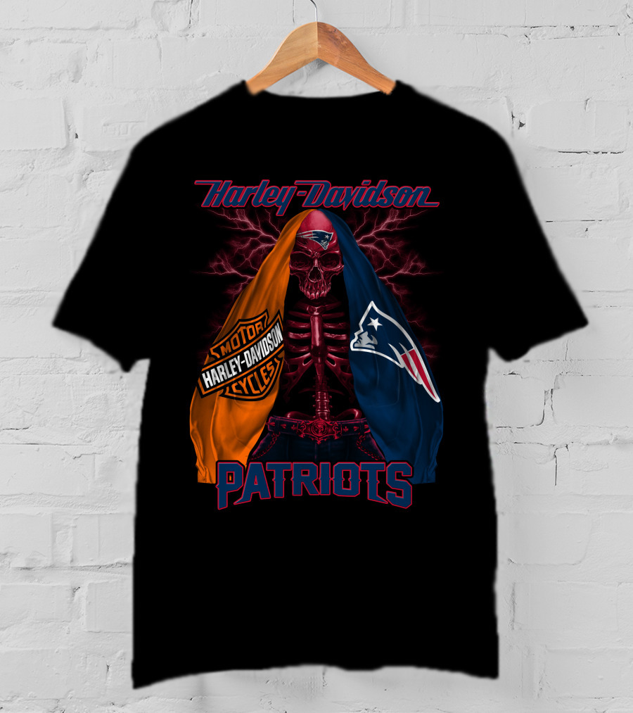 Harley Davidson New England Patriots Skull Logo Collaboration T-Shirt