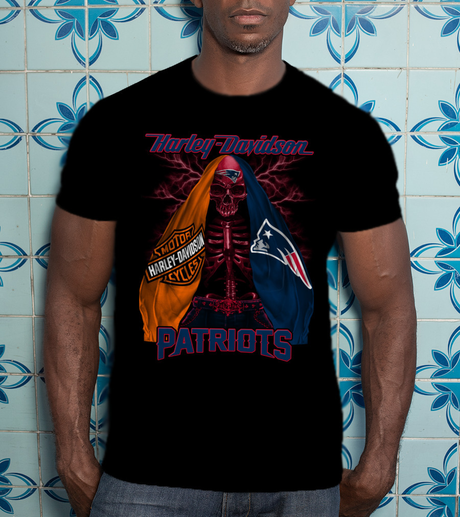 Harley Davidson New England Patriots Skull Logo Collaboration T-Shirt
