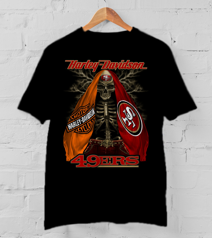 Harley Davidson San Francisco 49ers Skeleton With Motorcycles And S T-Shirt