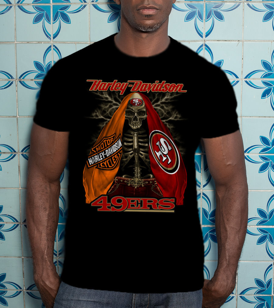 Harley Davidson San Francisco 49ers Skeleton With Motorcycles And S T-Shirt