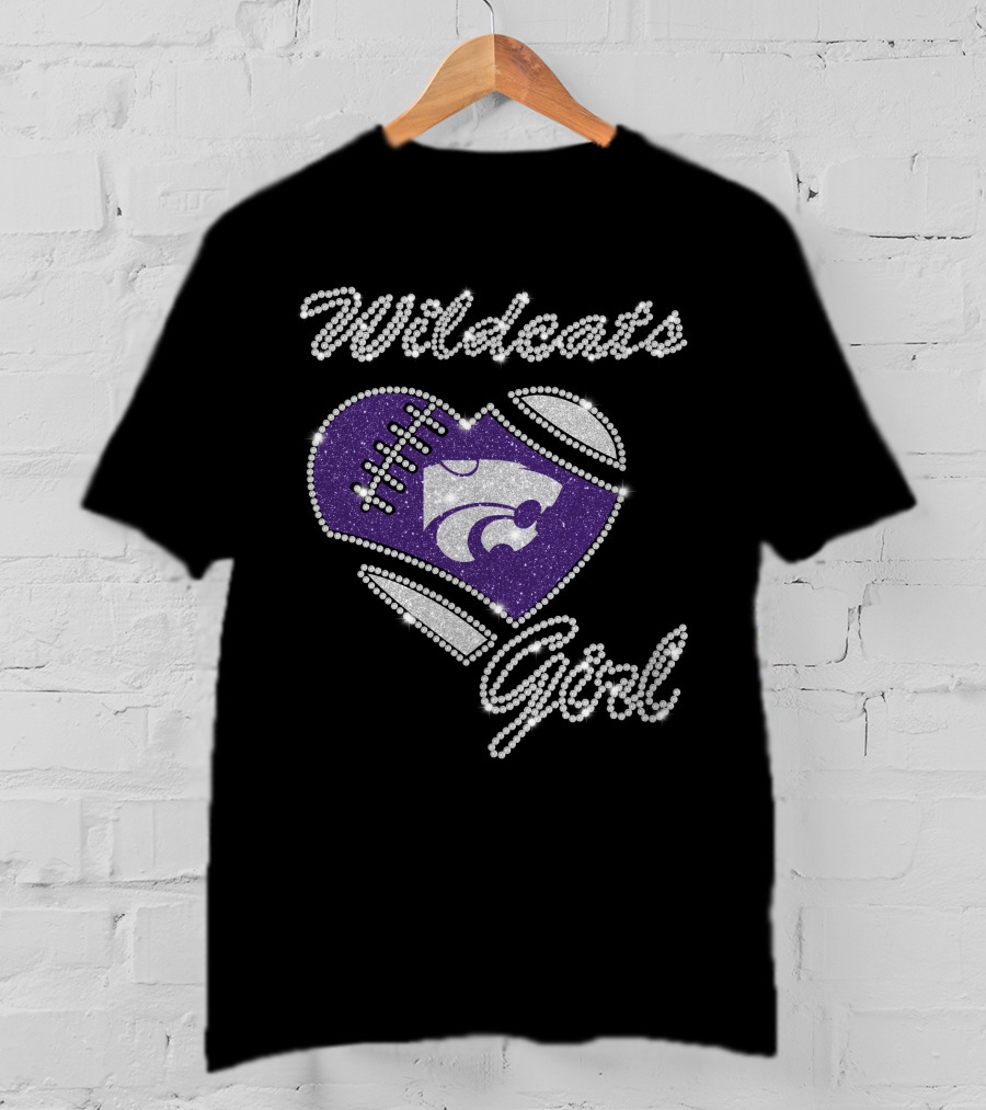 Wildcats Girl Kansas State Heart Football T-Shirt