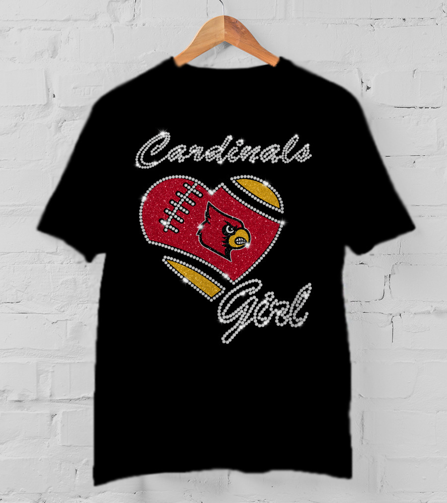 Cardinals Girl Louisville Football Heart Sparkle T-Shirt