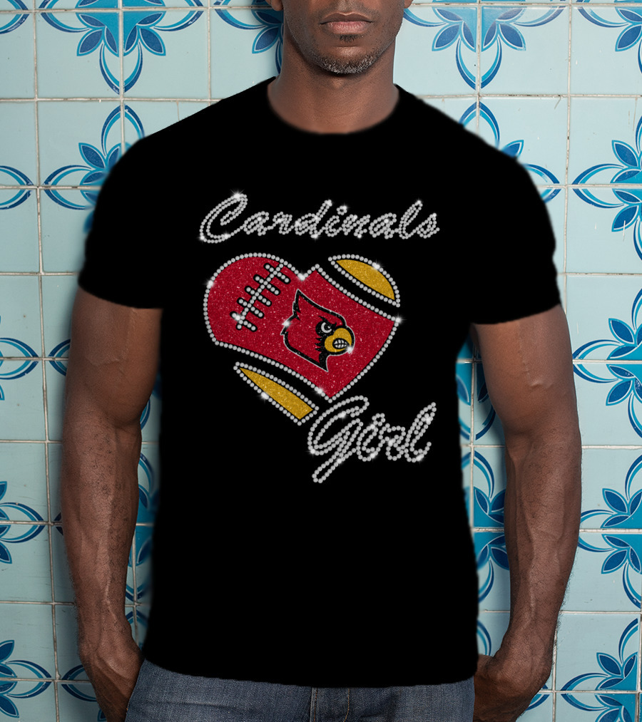 Cardinals Girl Louisville Football Heart Sparkle T-Shirt