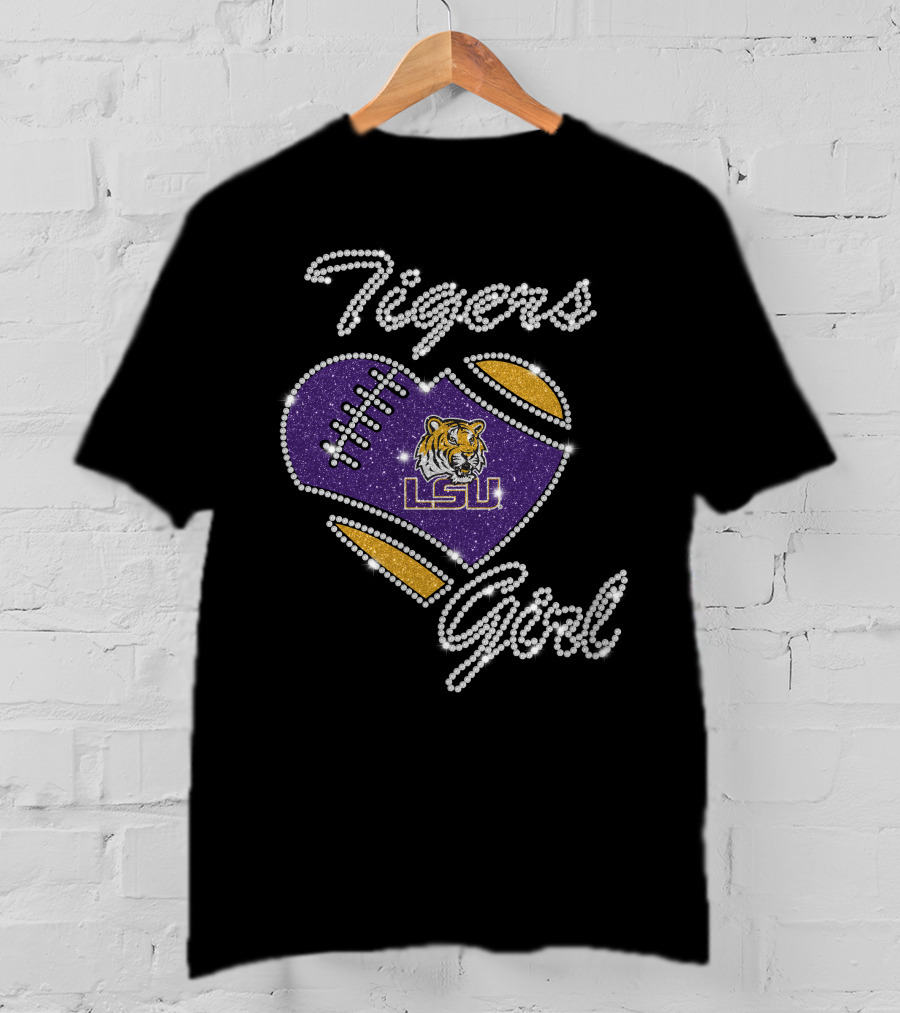 Tigers Girl Heart LSU Tigers Football Purple Gold T-Shirt