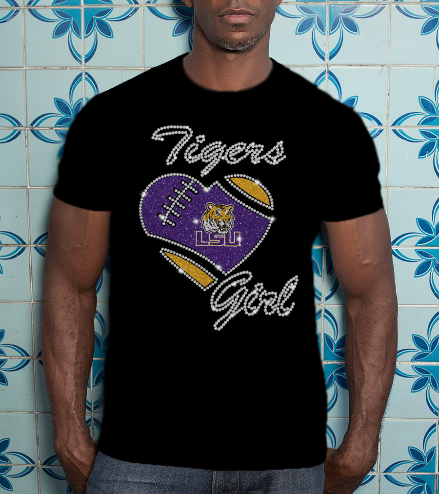 Tigers Girl Heart LSU Tigers Football Purple Gold T-Shirt